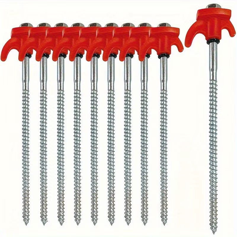 Piquets de tente hexagonaux filetés - Poignée en plastique rouge et vis en métal - Accessoires de camping