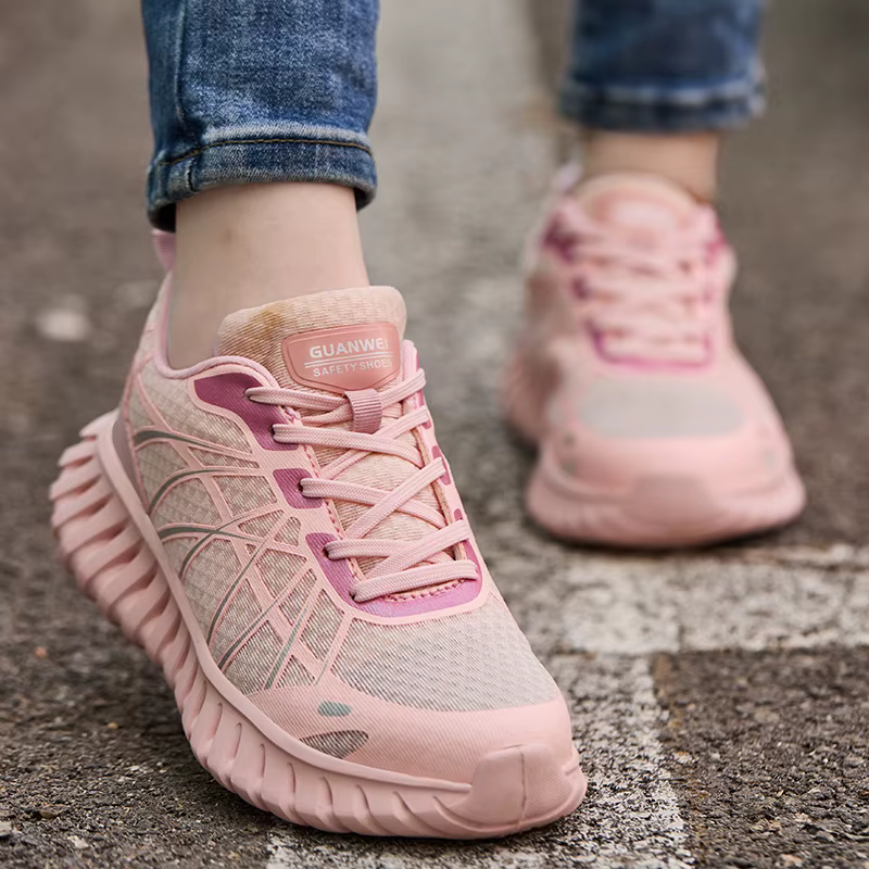 Chaussures de sécurité roses pour femmes, baskets de travail anti-écrasement et anti-perforation, chaussures à bout en acier, légères, confortables, de protection, neuves
