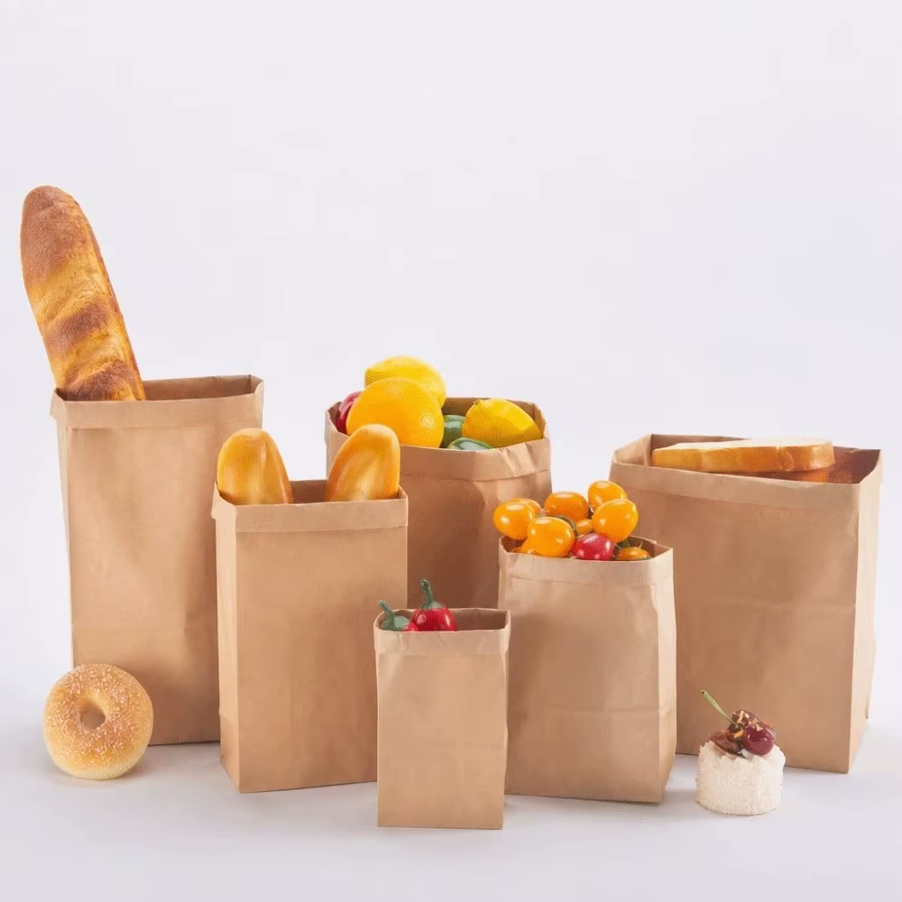 50 sacs en papier kraft jetables à fond carré, non résistants à l'huile, sacs à emporter, sacs d'emballage alimentaire, sacs à biscuits