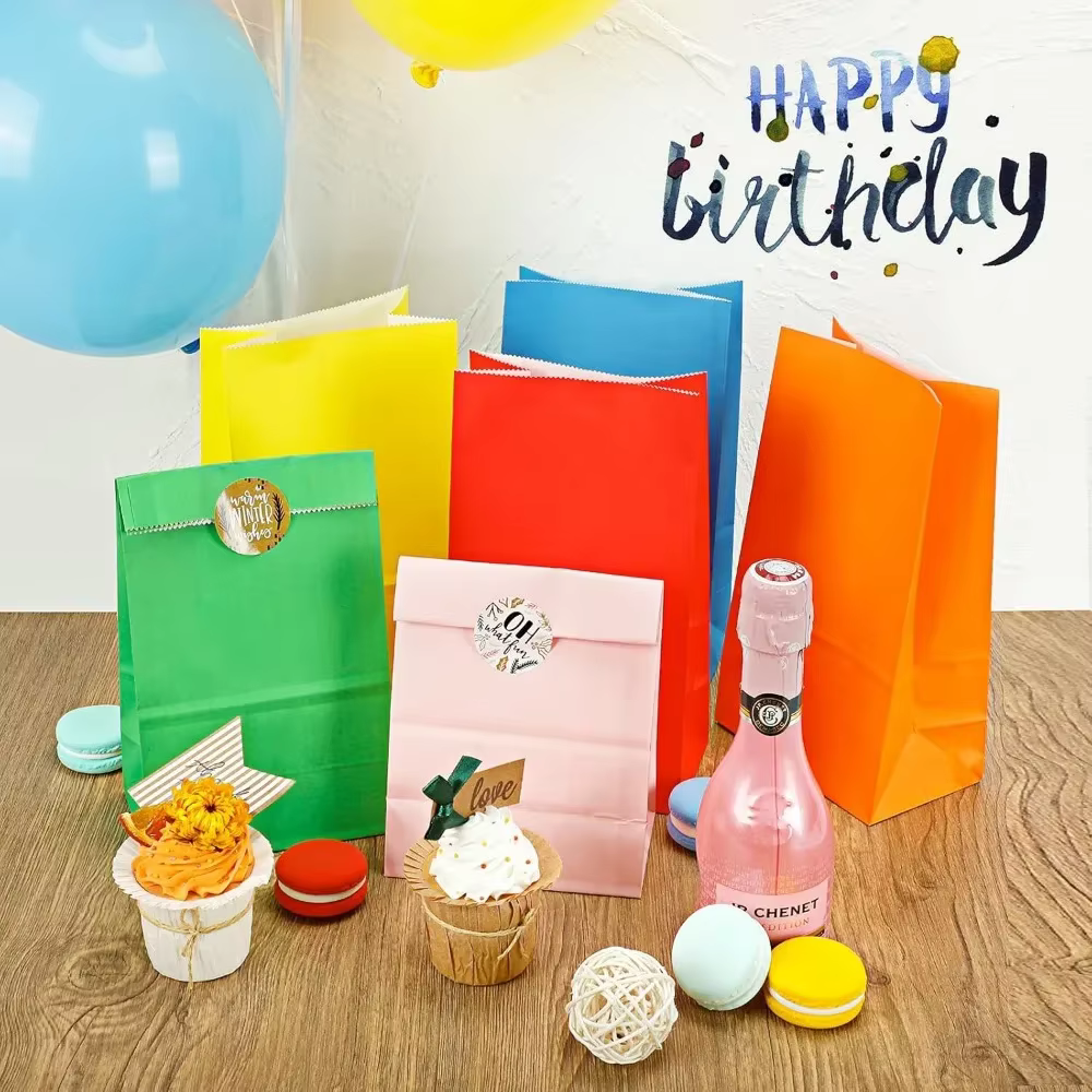 Sacs en papier Kraft colorés, 10/20/50 pièces, sacs de courses pour aliments et légumes, emballage de bonbons, sacs à déjeuner en Kraft, sacs de courses pour biscuits et pain