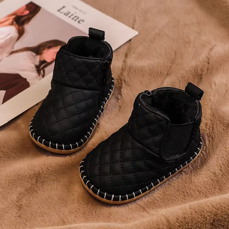 Bottes de neige chaudes en peluche pour bébés filles et garçons, chaussures d'extérieur à semelle souple, antidérapantes, rembourrées en coton, hiver