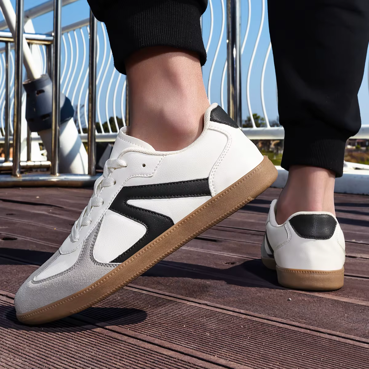 ELUVA – chaussures en cuir PU pour hommes, unisexes, de haute qualité, respirantes, plates, à lacets, confortables, semelle souple, antidérapantes, chaussures de skateboard décontractées pour hommes