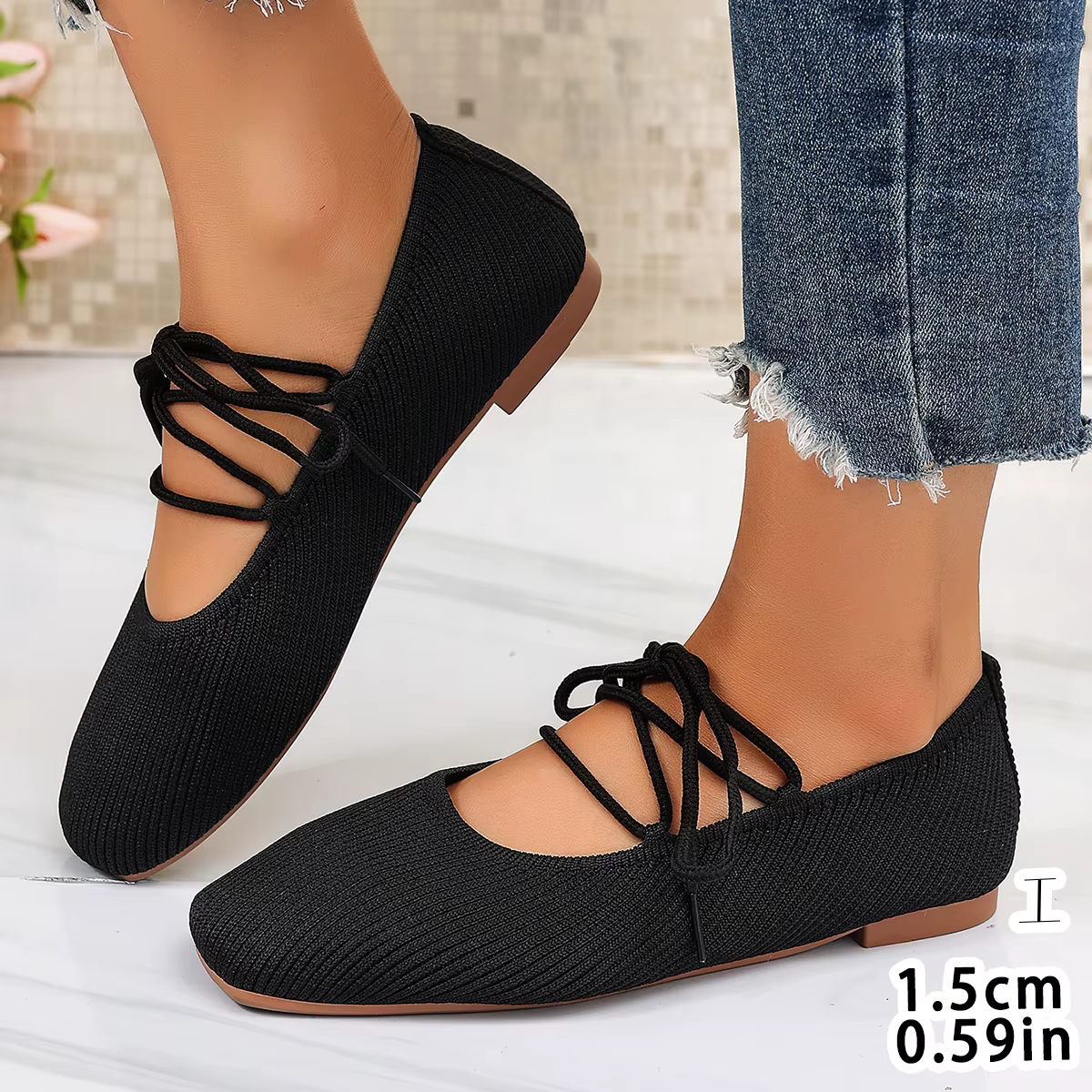 Chaussures plates françaises 2026 – Nouveauté été – Bout rond – Respirantes – Légères – Ballerines tricotées – Décontractées – Confortables – Pour femmes