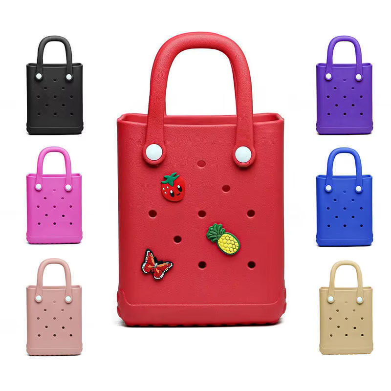 Sac de plage tendance en EVA, sac d'accessoires polyvalent DIY à motif de dessin animé, sac à bandoulière pour les vacances, sac de rangement de voyage en forme cubique
