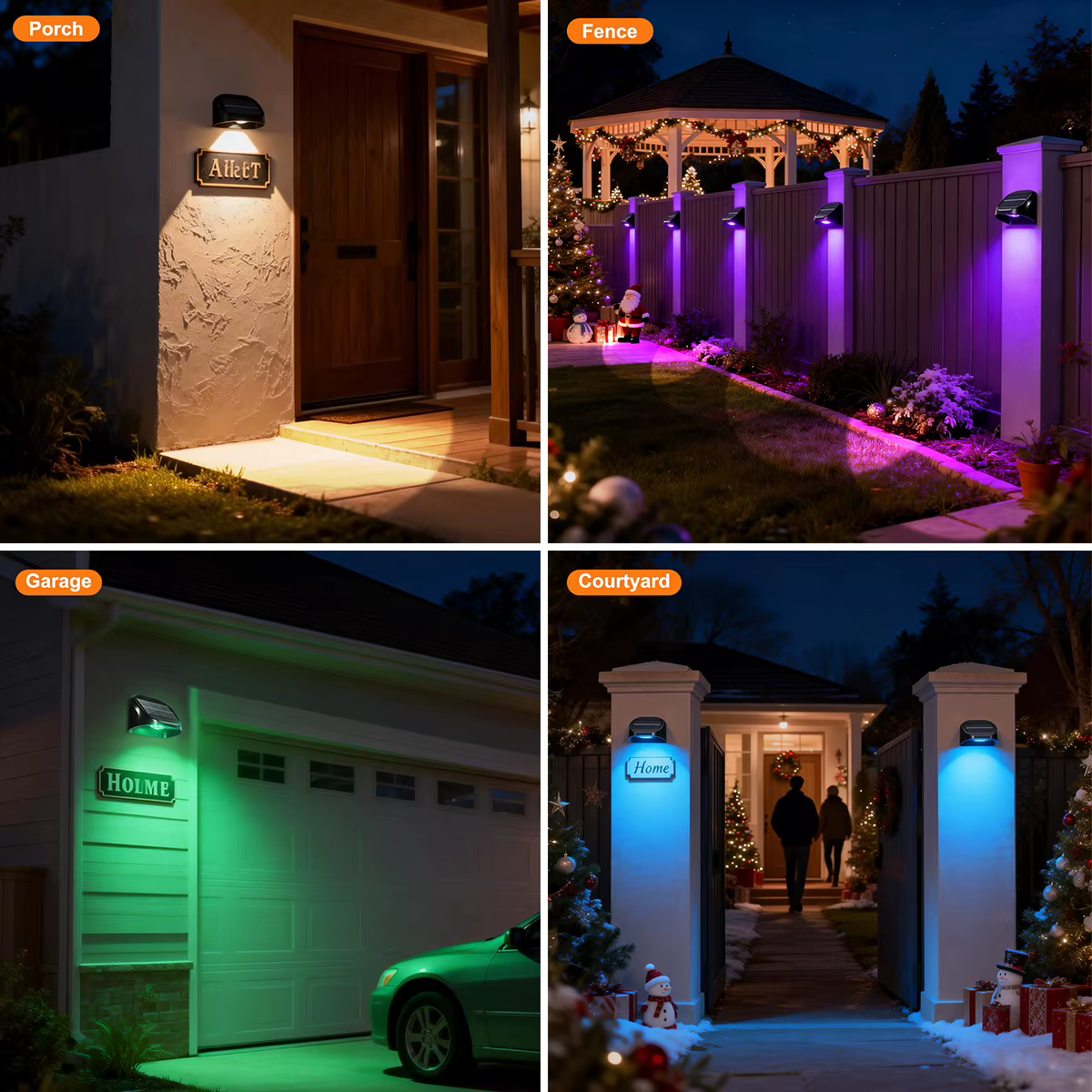 Lampe murale solaire, lumière de jardin, décoration de numéro de maison solaire, lumière IP65 étanche, marche/arrêt automatique, modes RVB pour clôture, cour, marche, extérieur