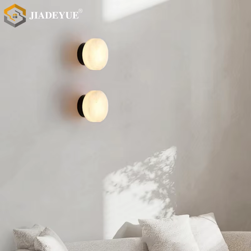 Lampe murale ronde en marbre naturel espagnol, lampe LED moderne pour chambre à coucher, tête de lit, couloir, balcon, lampe murale de fond