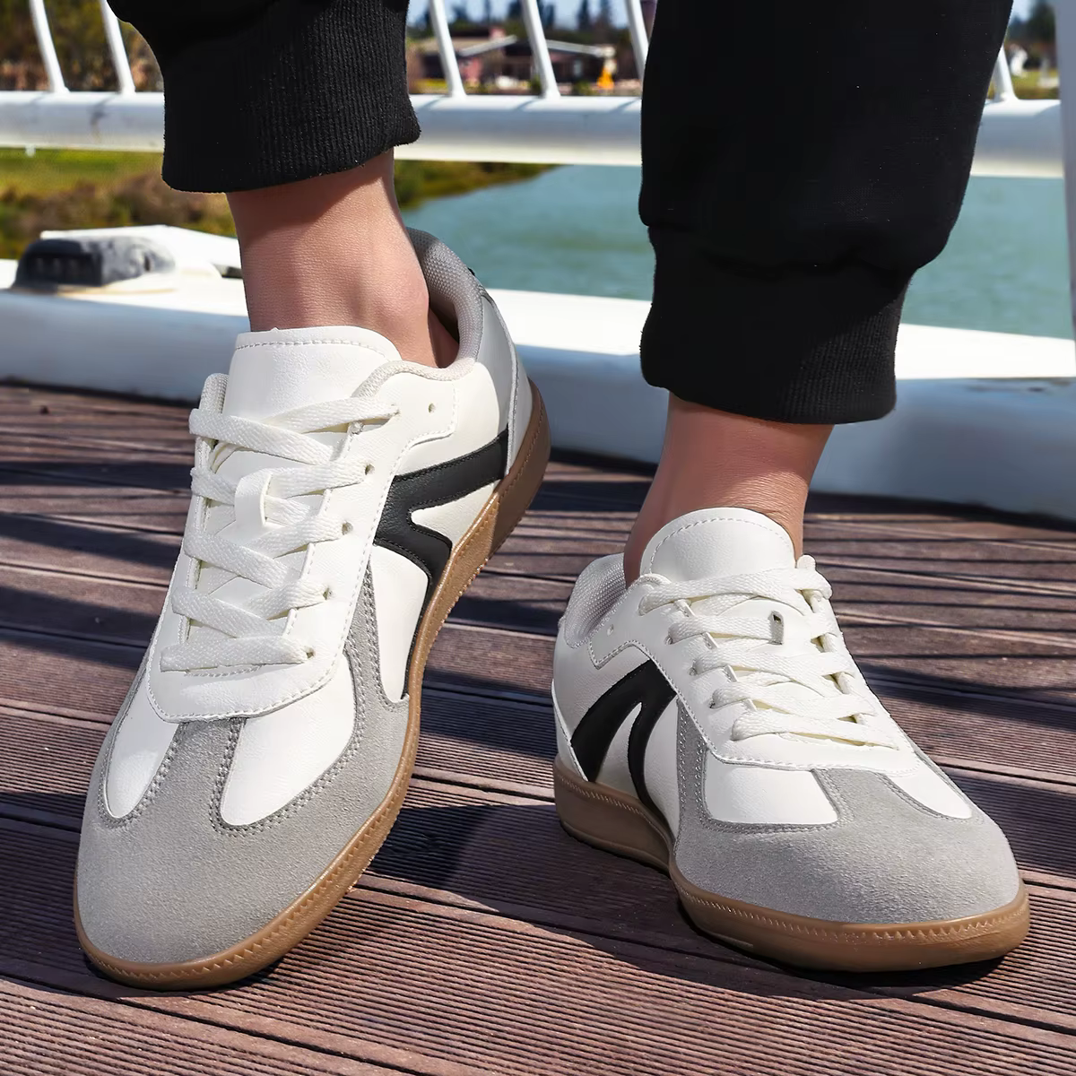 ELUVA – chaussures en cuir PU pour hommes, unisexes, de haute qualité, respirantes, plates, à lacets, confortables, semelle souple, antidérapantes, chaussures de skateboard décontractées pour hommes