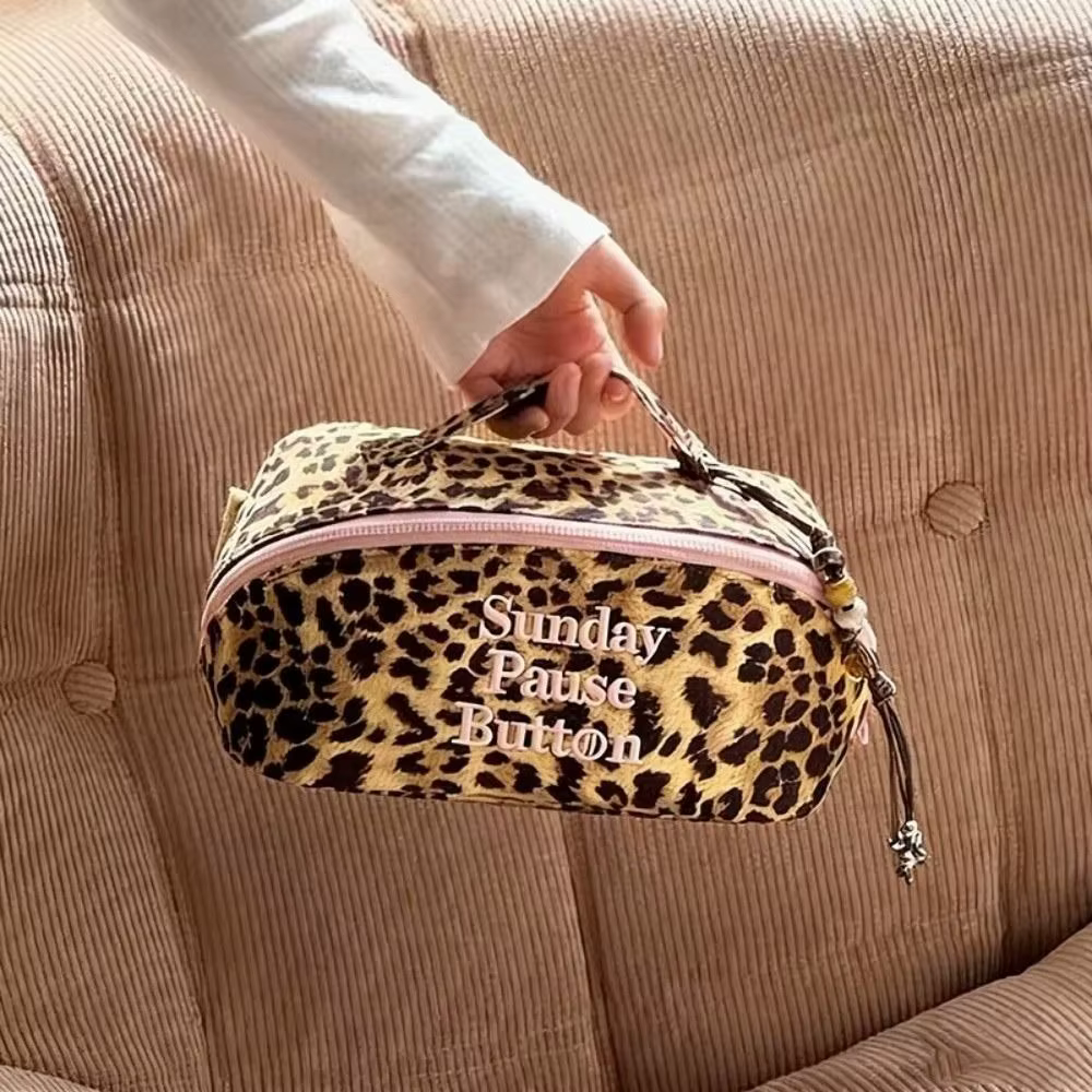Sac fourre-tout léopard vintage tendance, grande capacité, avec fermeture éclair, pour rangement et organisation de trousse de toilette