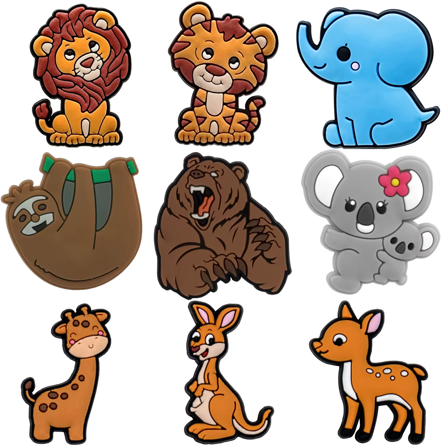 Breloques de chaussures d'animaux pour enfants, paresseux, koala, kangourou, girafe, éléphant, veons, tigres, jardin, épingle à sandales, Everg, décoration de chaussures, 1 pièce, 9 pièces