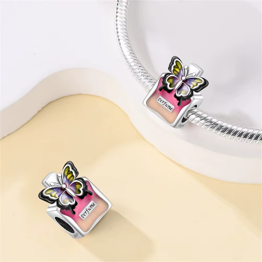 Nouveau 925 couleur argent papillon couronne rose bouteille de parfum breloques perles Fit Pandach 925 Bracelets originaux beaux bijoux à bricoler soi-même cadeaux