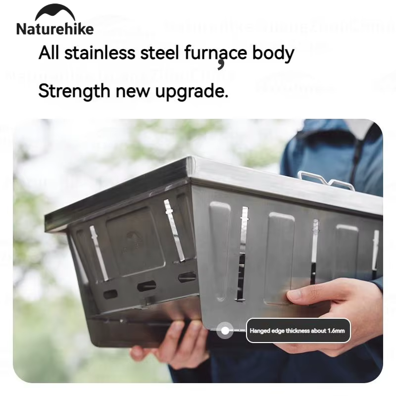 Natureifa-Grill à charbon de bois portable en acier inoxydable