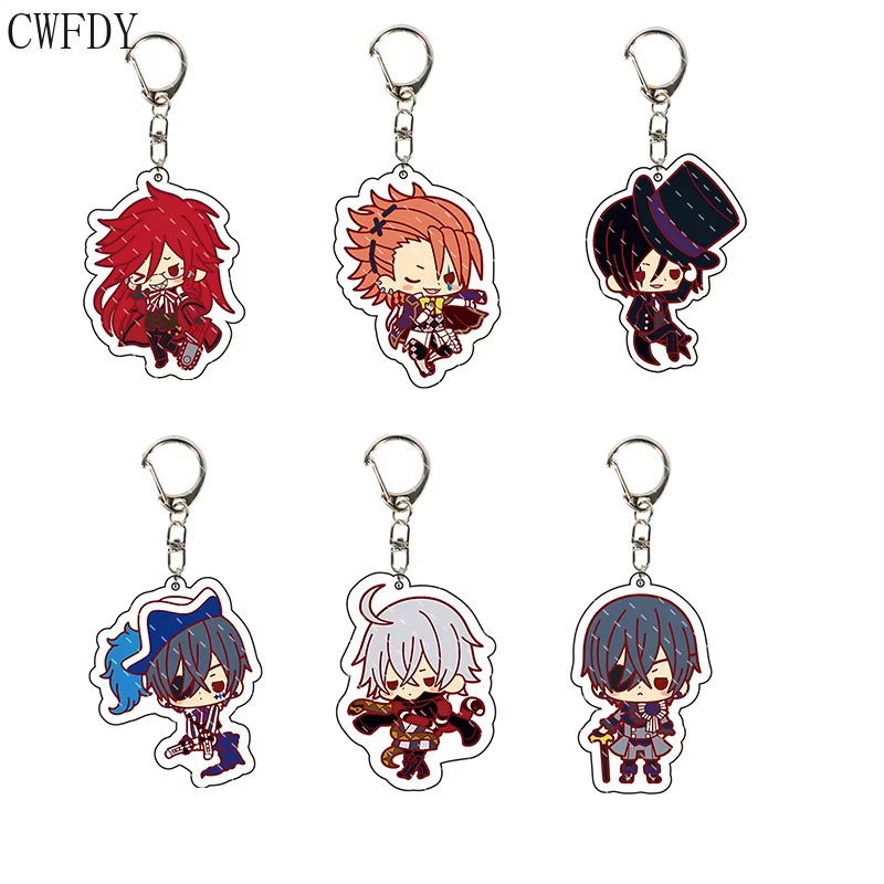Figurine de majordome noir Sebastian Michaelis, porte-clés en acrylique sous preneur Grell Sutcliff, modèle de personnage pour enfants, cadeau d'anniversaire