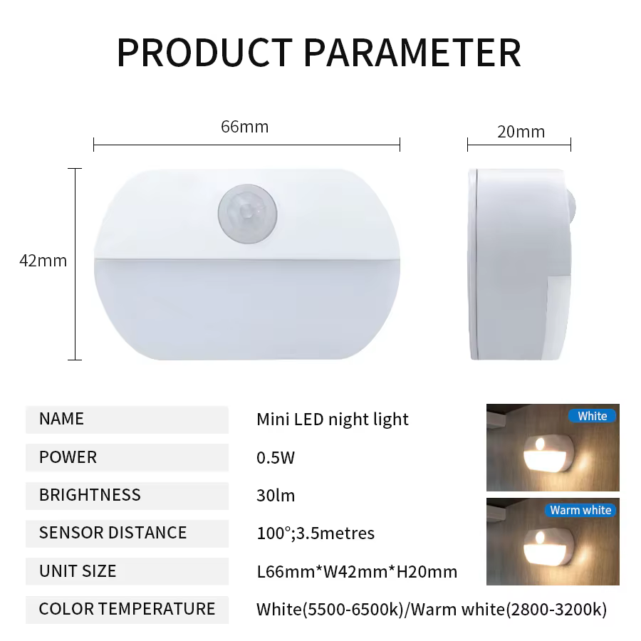 Détecteur de mouvement LED veilleuse alimenté par batterie lampe de nuit intérieure pour chambre mur escalier placard allée corps lampe à Induction