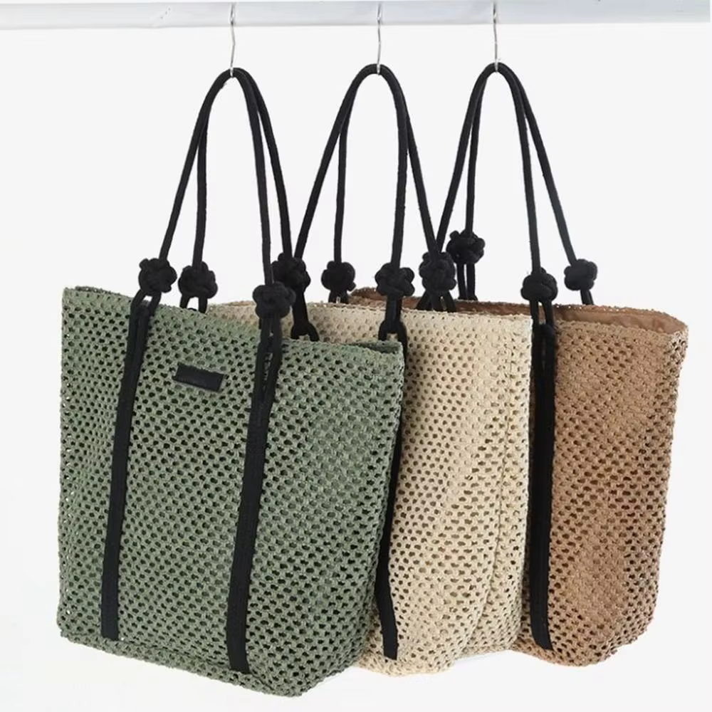 Sacs en paille tressés faits à la main, grande capacité, fermeture éclair, sacs de plage, sacs à main à poignée supérieure, couleur unie, sacs à bandoulière pour femmes