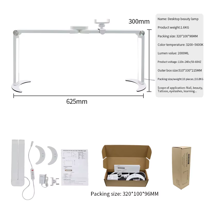 Demi-lune LED pour Extension de cils, pliable, gradation, chaud/blanc, lampe de bureau de beauté pour lecture, tatouage, manucure, Clip de téléphone Li