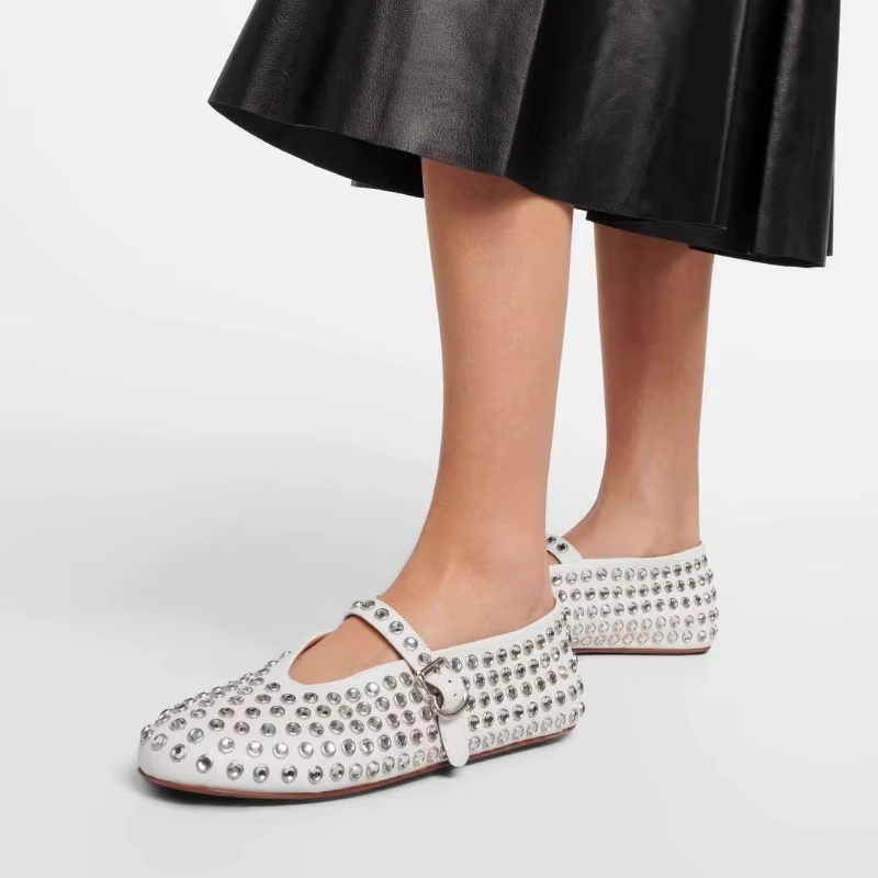 Chaussures de créateur eau diamant Rivet Mary Jane chaussure de Ballet femmes