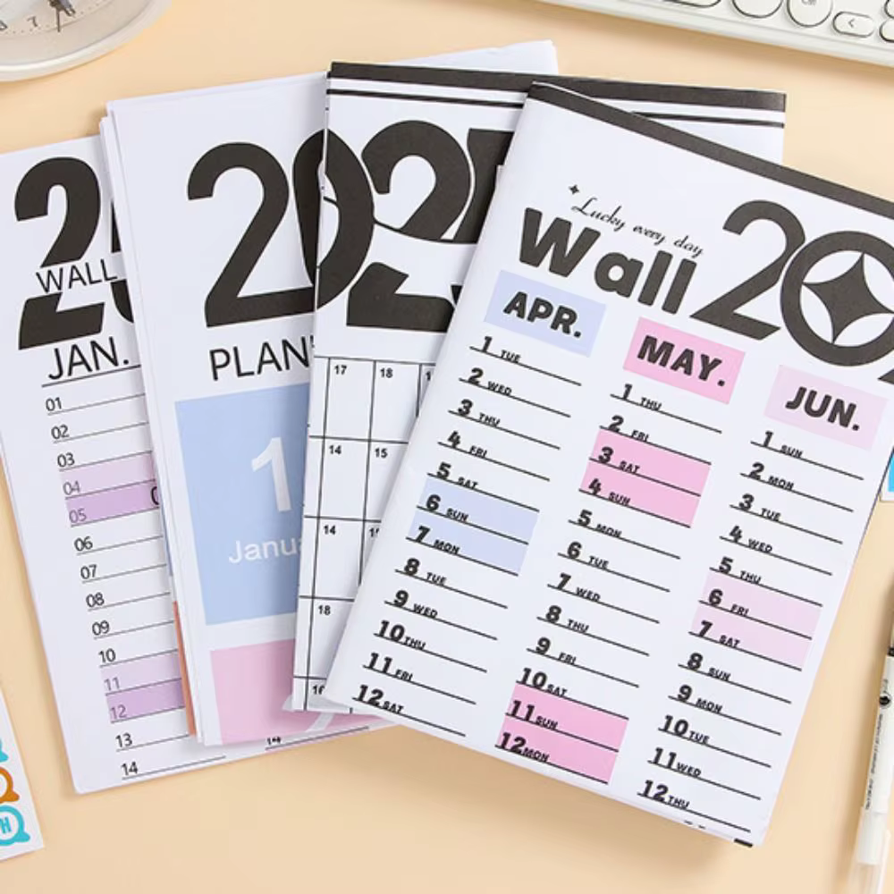 Planificateur pliable 2025 avec autocollants colorés, calendrier mural décoratif en plastique, liste de choses à faire