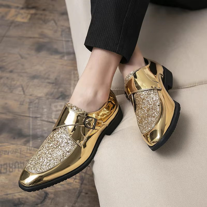 YEHENG Chaussures habillées à boucle dorée scintillante pour hommes