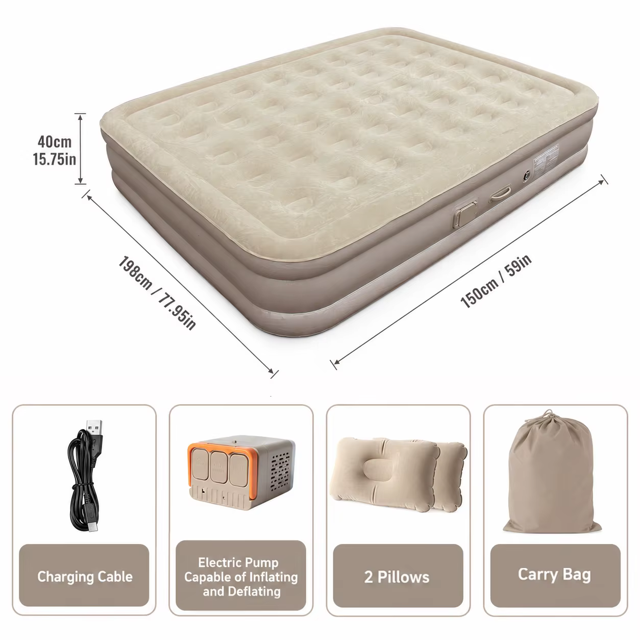 Matelas pneumatique gonflable Queen 16i "avec pompe intégrée