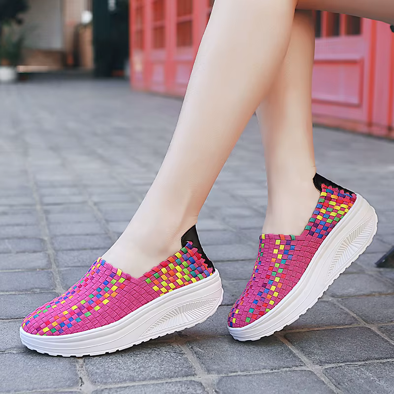 STleargSHEN-Baskets tissées à talons de 5cm pour femmes, chaussures de marche respirantes, faites à la main, été