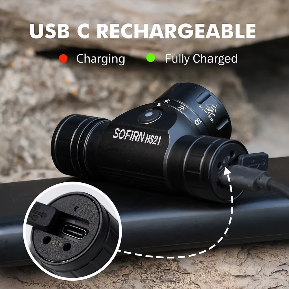 Sofirn HS21 SFT40 LED 2000lm lampe frontale rouge 18650 USB C