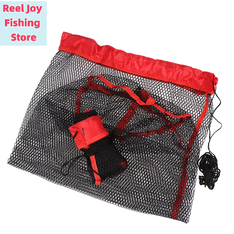 Sac de pêche pliable et portable avec cordon de serrage pour la capture et la collecte des poissons, en maille à petites mailles épaissie, équipement de pêche.