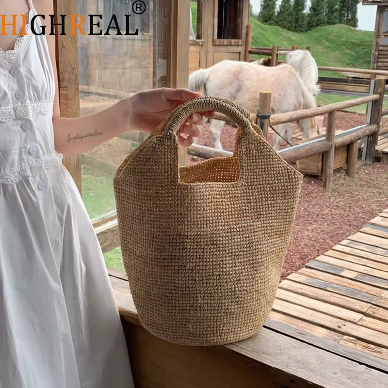 Sac à main bohème en paille pour femme, sac de plage rétro en raphia naturel, fourre-tout tendance pour l'été