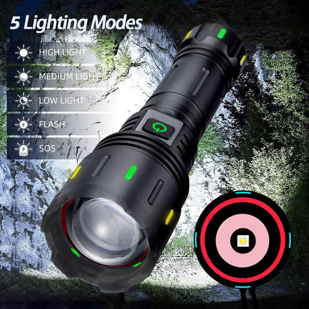 2025 lampe de poche LED la plus puissante Rechargeable 800W lampes