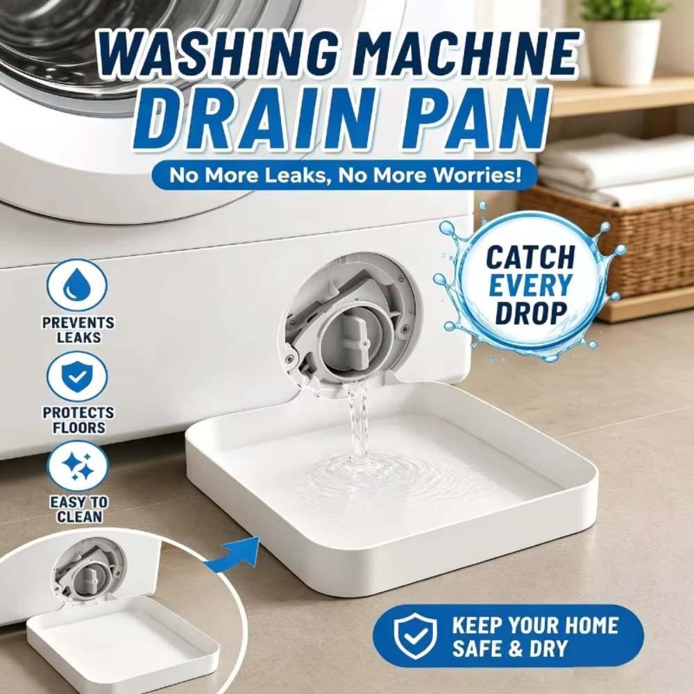 Bac de drainage pour machine à laver, bac de récupération d'eau pour le nettoyage du filtre à peluches, bac à eau portable anti-débordement pour buanderie domestique