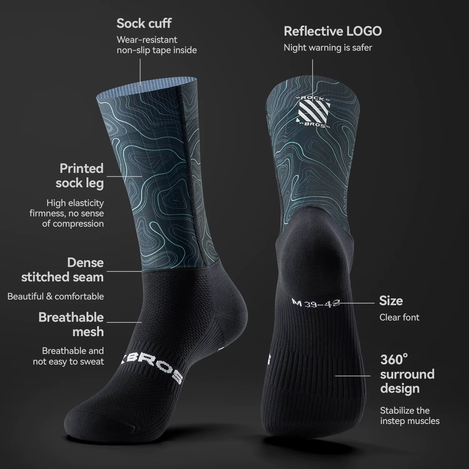 Chaussettes de cyclisme ROCKBROS respirantes, absorbant les chocs, chaussettes de compression aérodynamiques pour le cyclisme, coupe 3D, chaussettes de cyclisme hautement élastiques