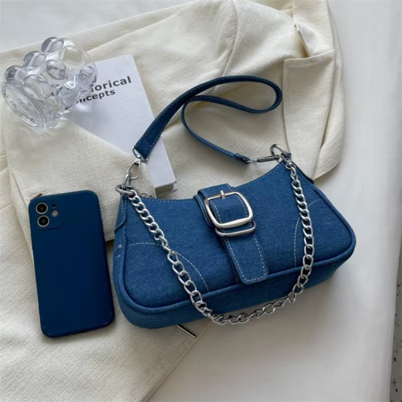 Sac à bandoulière fourre-tout en denim chic pour femmes