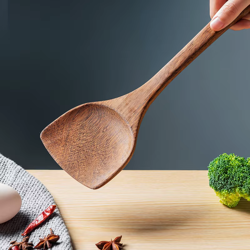 Ensemble d'ustensiles de cuisine antiadhésifs, avec manche en bois, cuillère à soupe, spatule, cuillère à riz, pelle, accessoires de cuisine