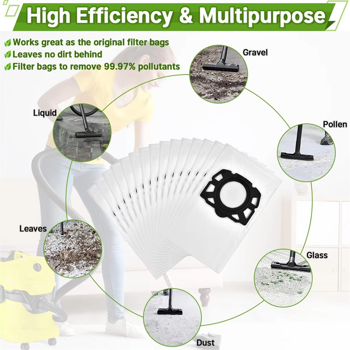 KFI 357 sacs d'aspirateur pour batterie Karcher WD2 Plus/WD3/WD3/SE 4001/SE 4002/aspirateur sec 2.863-314.0