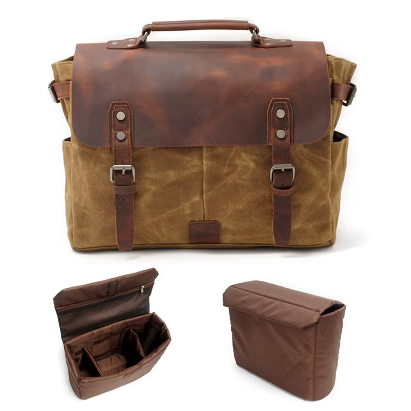 Roadfisher Vintage décontracté toile cuir photographie appareil photo messager sac à bandoulière insérer étui pour Canon Nikon Sony Fuji Leica