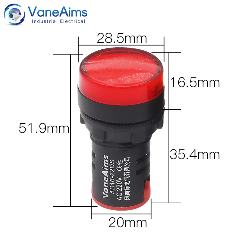 VaneAims – lampe de signalisation d'alimentation en plastique AD16-22DS, petites perles lumineuses LED 12V 24V 220V, rouge blanc vert bleu et jaune