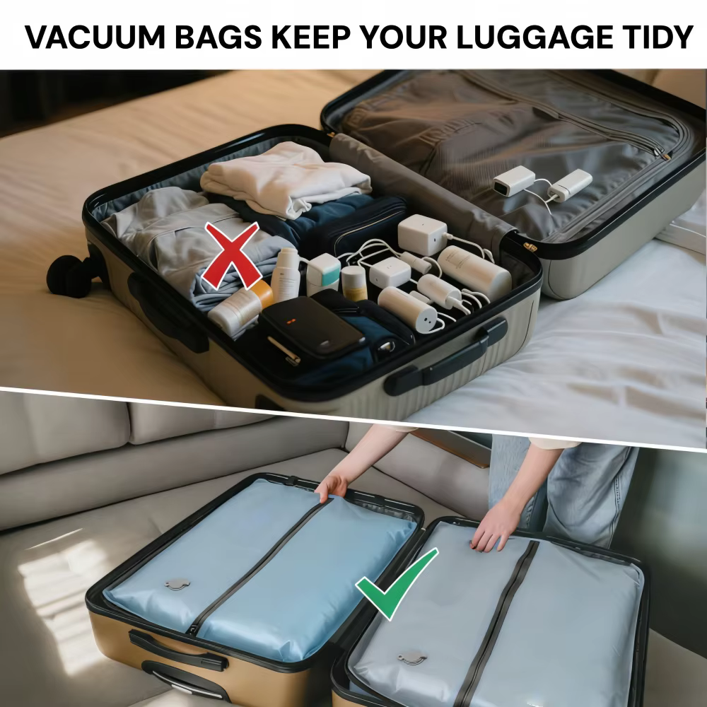 Sacs de rangement sous vide 34L pour voyage, sacs de compression réutilisables pour l'extérieur avec pompe à air, organisateurs de vêtements, cubes d'emballage