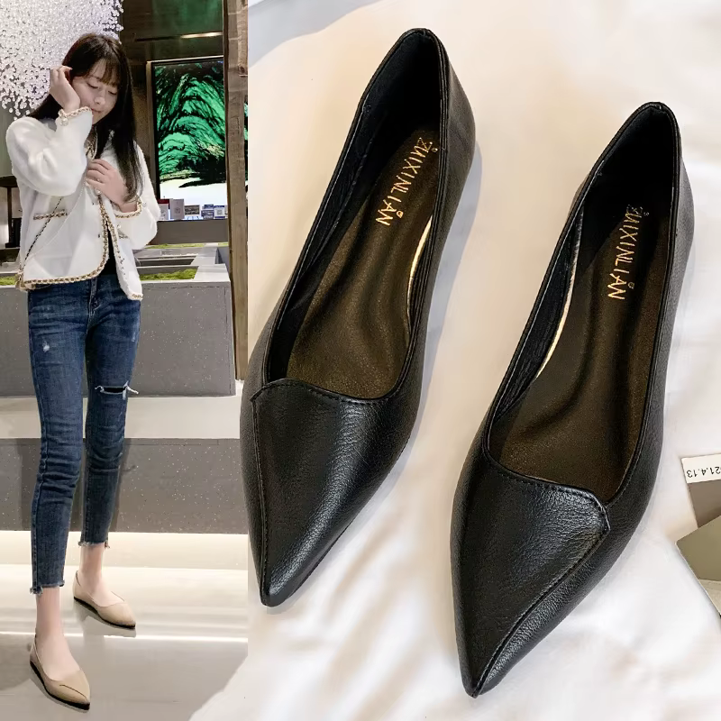 Chaussures à enfiler pointues pour femmes, mocassins confortables pour dames, chaussures bateau jaunes, chaussures plates d'automne, mode d'été