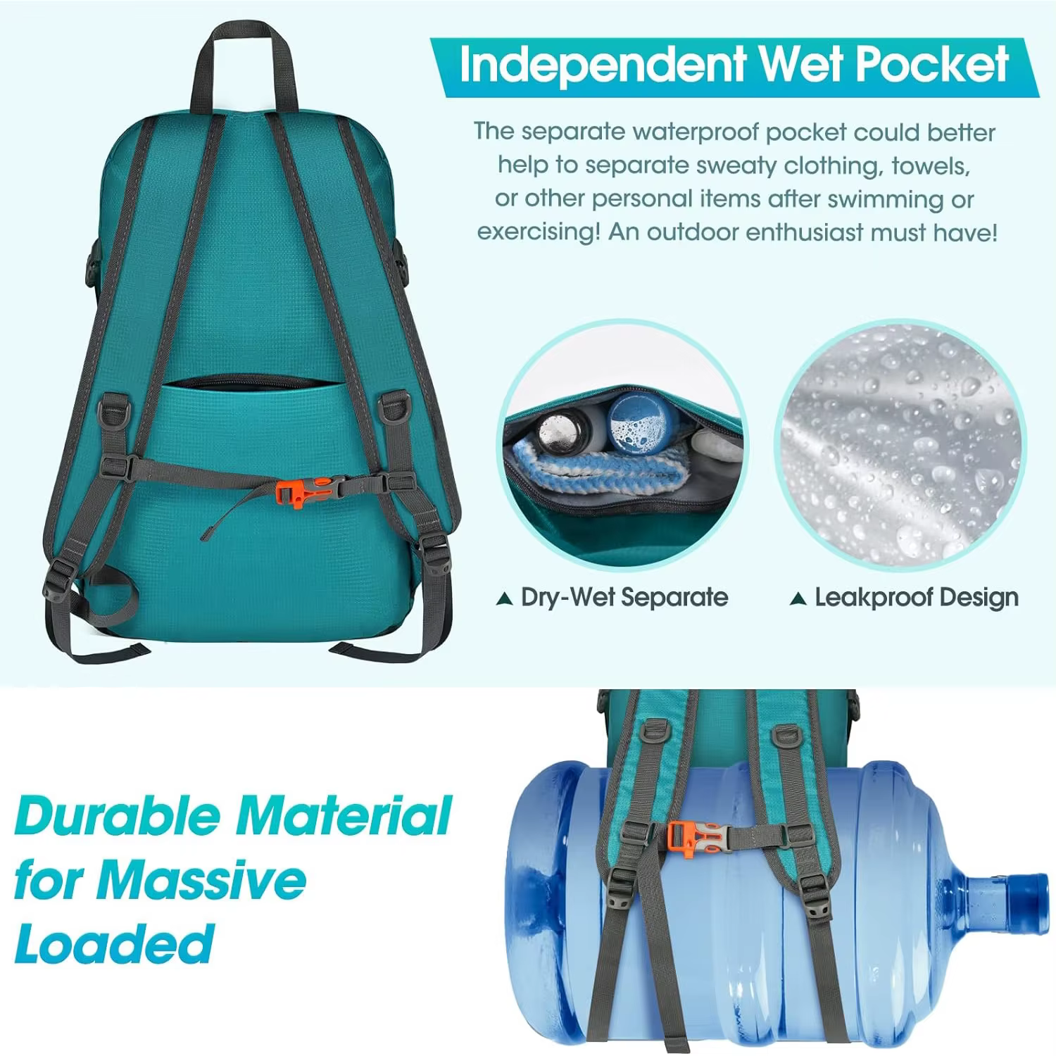 RAINSMORE Sac à dos de randonnée léger 40L Sac à dos de camping étanche Sac à dos pliable pour femmes et hommes Sac à