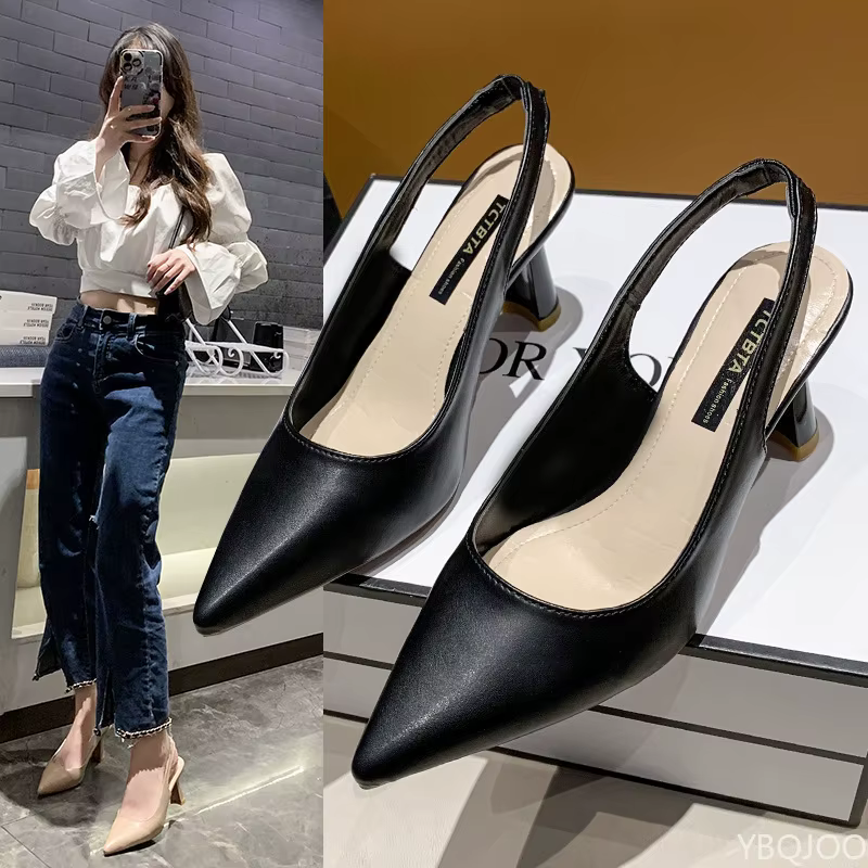 Nouvelles Chaussures à Talons Hauts Pointus pour Femmes, Collection Printemps-Été, avec Talon Fin et Bout Couvert, Chaussures Simples à Bouche Peu Profonde pour Femmes