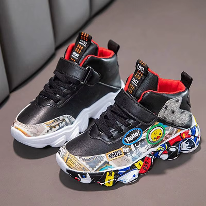 Taille 26-36 enfants sport baskets pour filles enfant dessin animé Graffiti modèle chaussures décontractées garçons basket-ball chaussure chaussures de sport