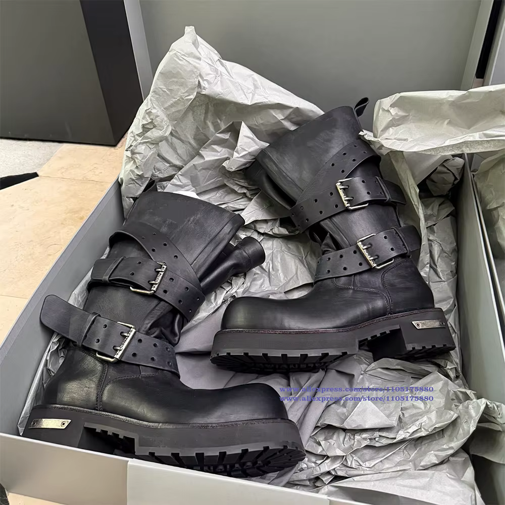 Bottes de moto en cuir noir pour hommes