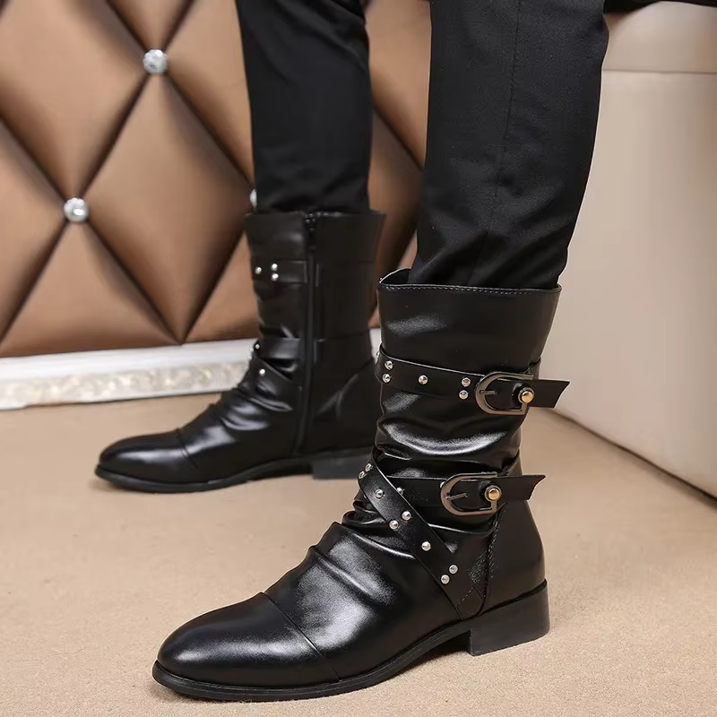 Bottes de motard de styliste pour hommes, chaussures Punk Rock noires de haute qualité, bottes de moto rétro en cuir pour hommes, bottes Chelsea