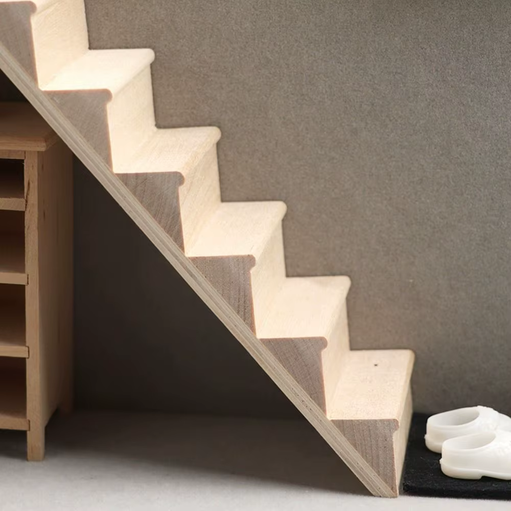 Meubles de maison de poupée 1:12 pour jeu d'imitation, modèle miniature DIY, mini-escalier en bois avec rampe et main courante