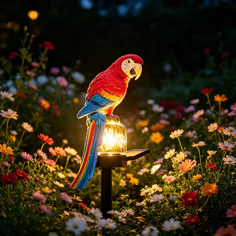 1 lampe solaire en forme de perroquet, à poser au sol, pour jardin, cour, allée extérieure, balcon, terrasse, décoration de pelouse