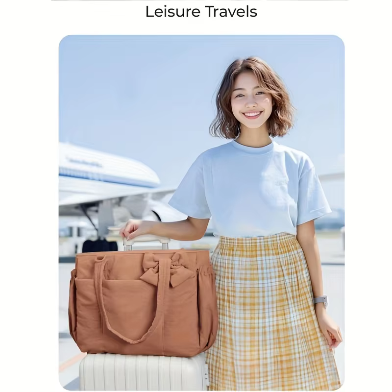 Sac fourre-tout rembourré, sac à bandoulière grande capacité pour femme avec nœud, sac messager polyvalent pour étudiant, trajets quotidiens, yoga, gym, voyage