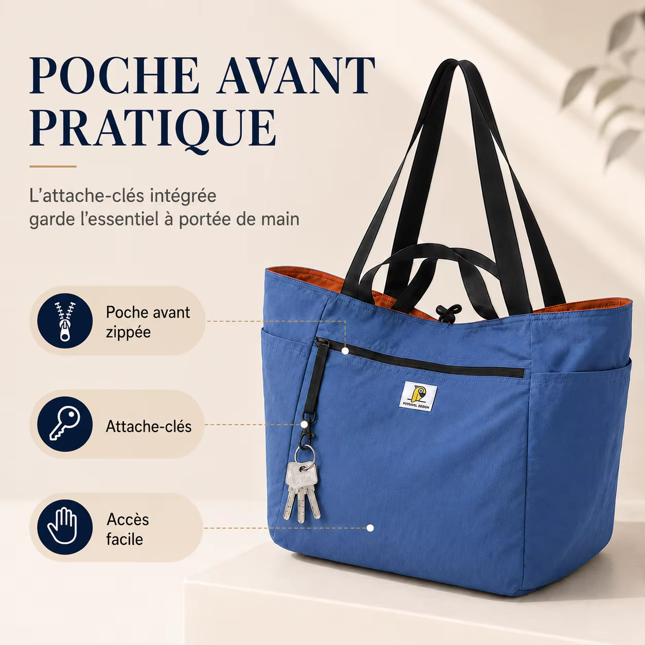 Sac Cabas Femme Réversible en Nylon Lavé Léger Déperlant Grande Capacité Multi-Poches Sac à Épaule de Voyage