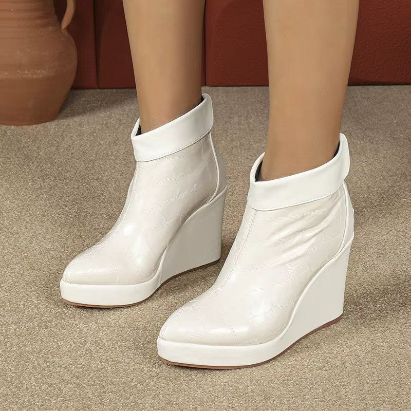 2025 automne début hiver chaussures femmes talons hauts bottes bout pointu mode dames chaussures à semelles compensées 10 cm noir blanc grande taille 42 D657
