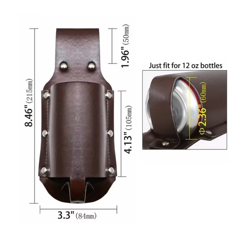 Porte-bouteille de bière portable en cuir pour la taille, support mains libres pour canettes, idéal pour l'escalade, la randonnée, le camping, compatible avec les canettes de 350 ml et 600 ml