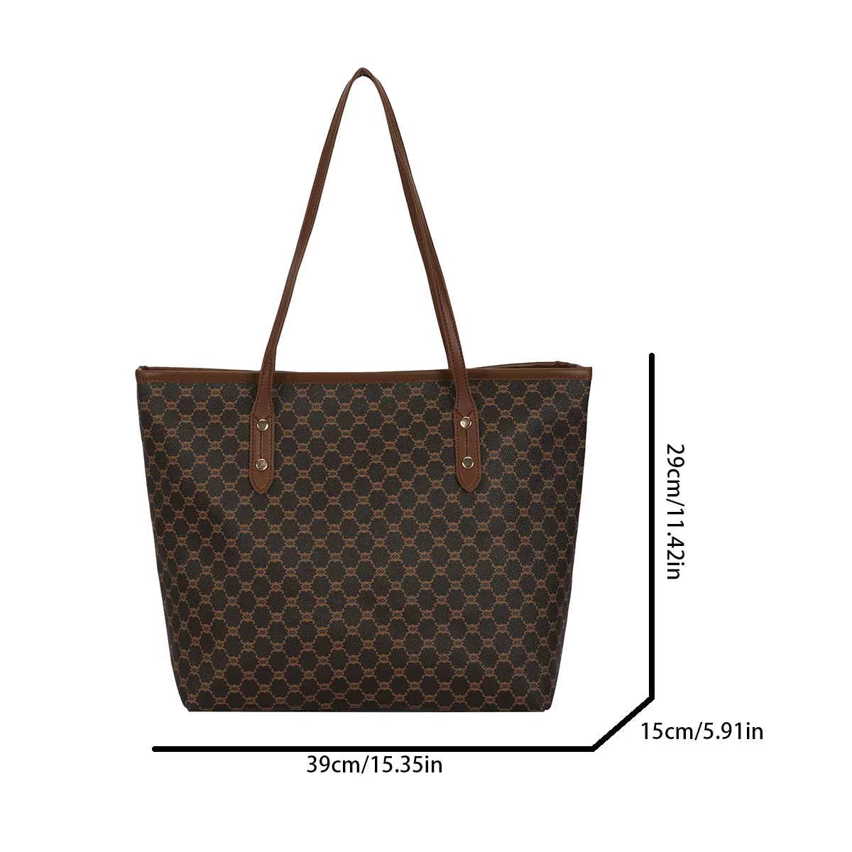 Sac à main vintage de luxe pour femme, imprimé monogramme, rivets, cuir PU, grande capacité, sac fourre-tout à fermeture éclair pour les trajets quotidiens