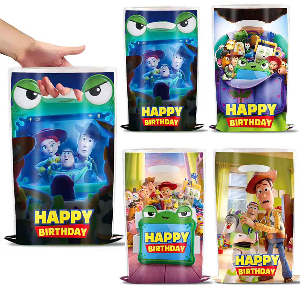 10 à 30 sacs cadeaux d'anniversaire sur le thème de Toy Story, sacs en plastique pour bonbons et trésors avec poignées, adaptés aux cadeaux de fête et aux objets à offrir